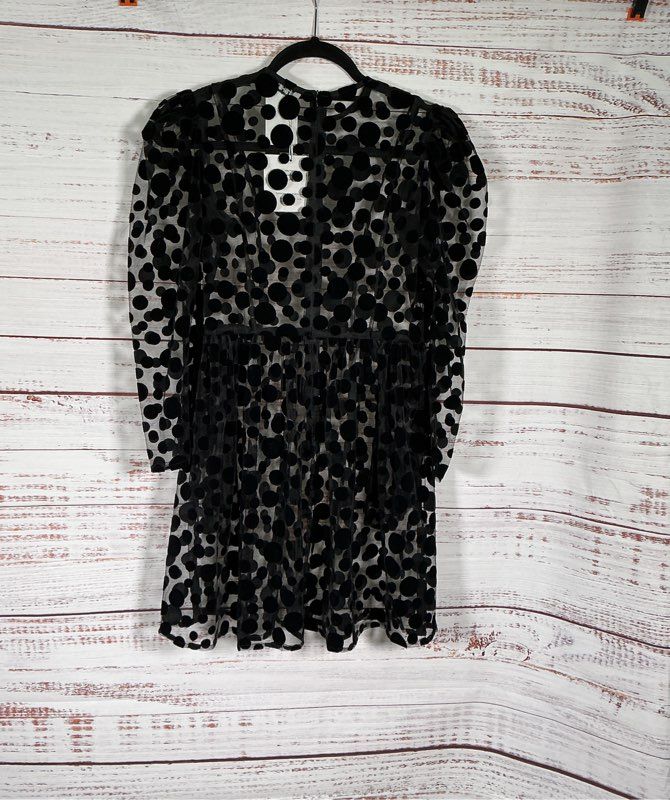 NWT Women's Batsheva Black Polka Dot Sheer Mini Prairie Dress Size 0 Retail $400