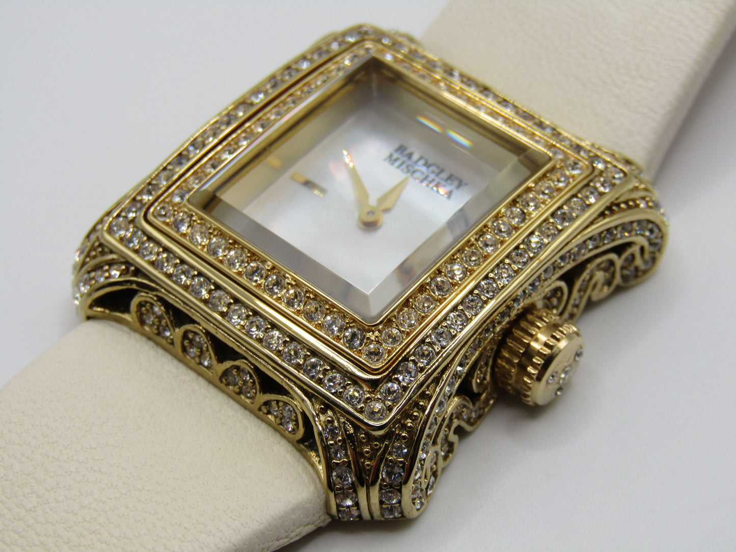 Badgley Mischka Women's Gold Plated Crystal Accent Quart Watch