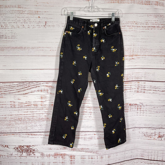 Reformation Jeans Black Floral Flower Embroidered Pants - Size 24x23