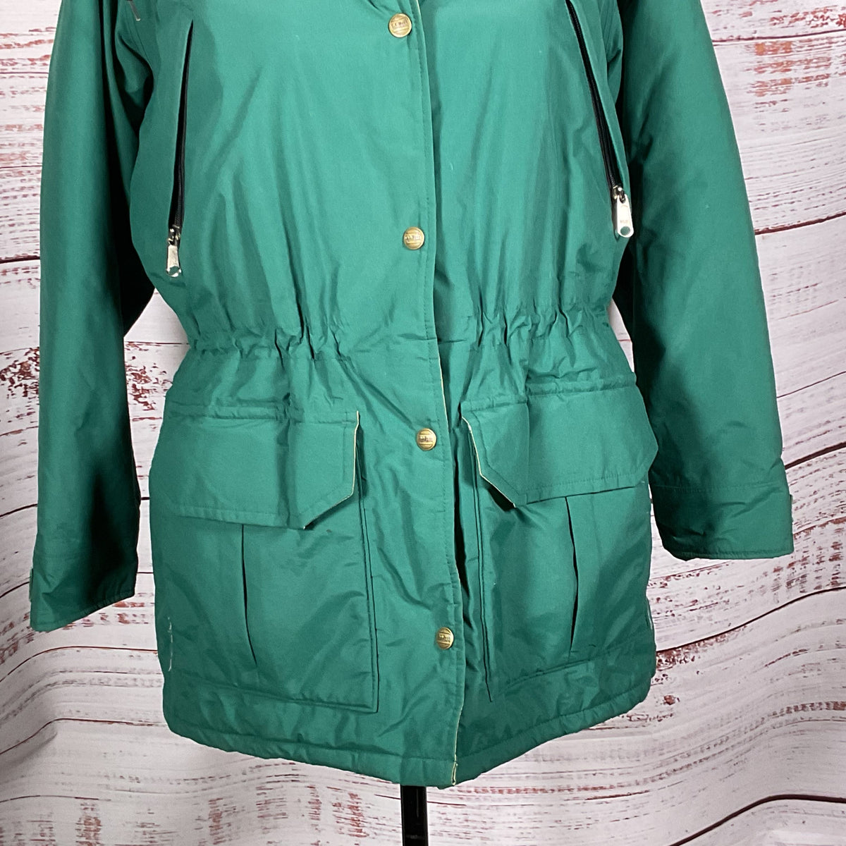 L.L. BEAN Women's Green Hooded Drawstring Waist Parka Coat- SZ S