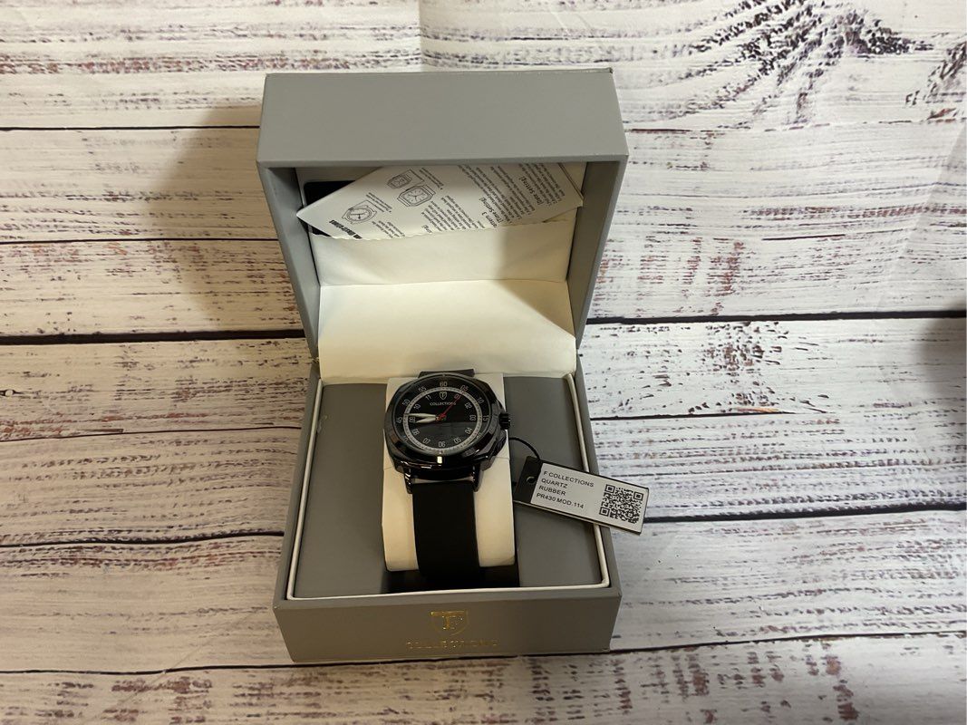 NWT F COLLECTIONS PR430 Men's Silver Tone Black Band Watch