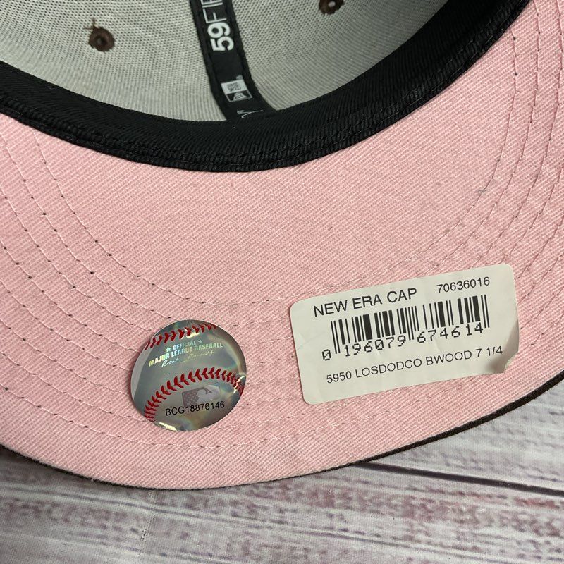 New Era LA Dodgers Cooperstown Collection Brown/Pink Fitted Cap Hat - Size 7 1/4