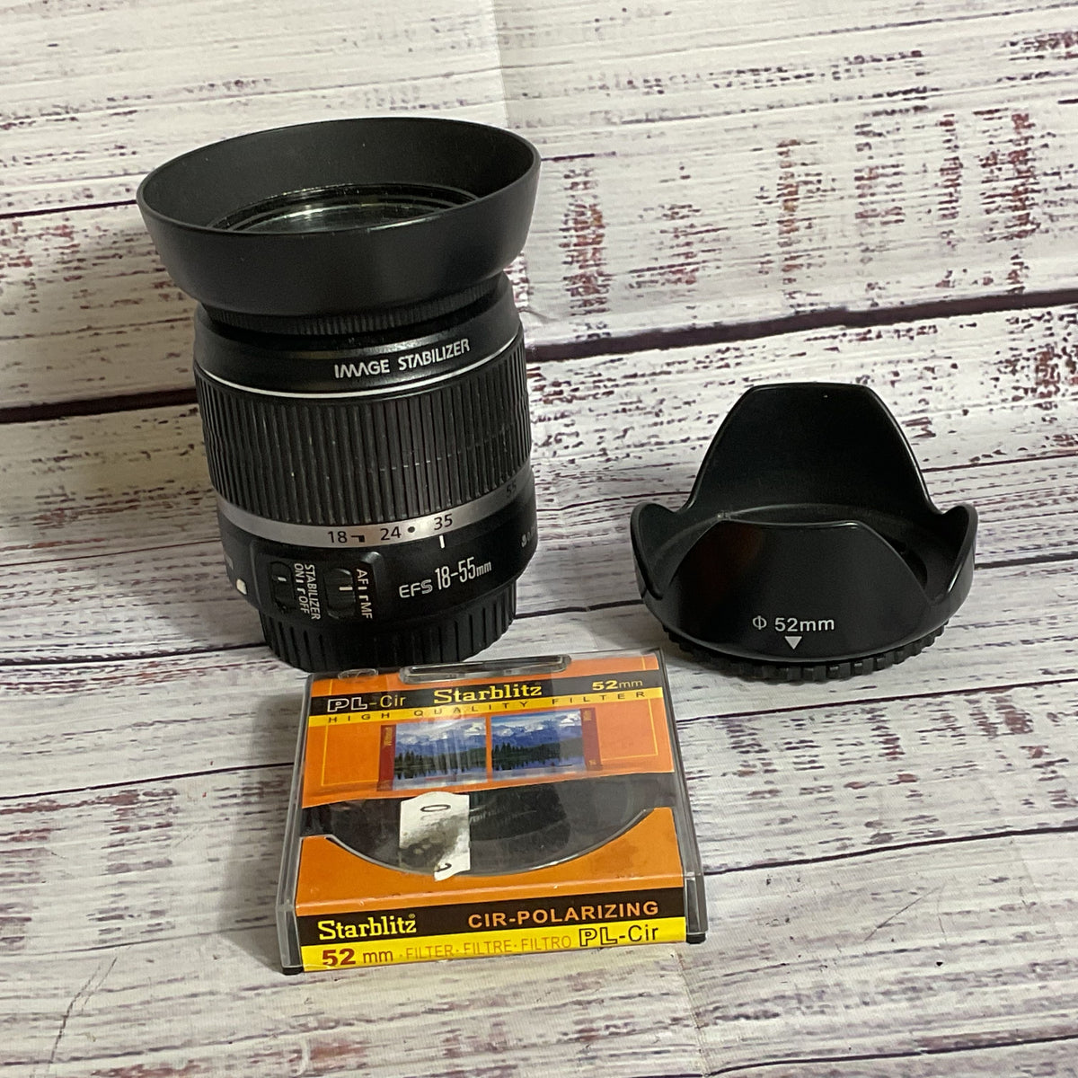 CANON Image Stabilizer EFS 18-55mm f3.5-5.6 IS Lens with 2 Len Hoods Filter Lens
