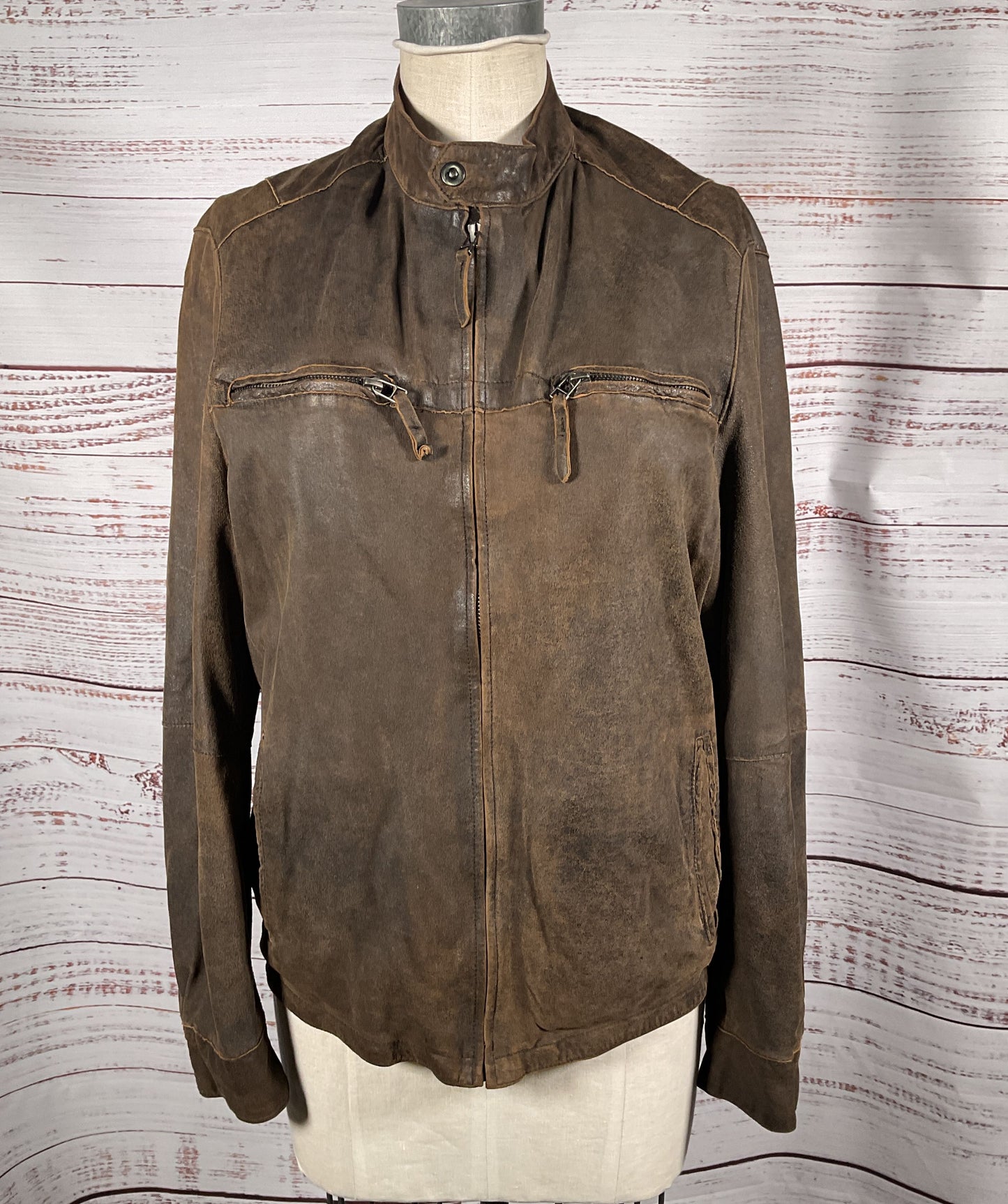 Missani Le Collezioni Leather Zip Up Jacket Brown M