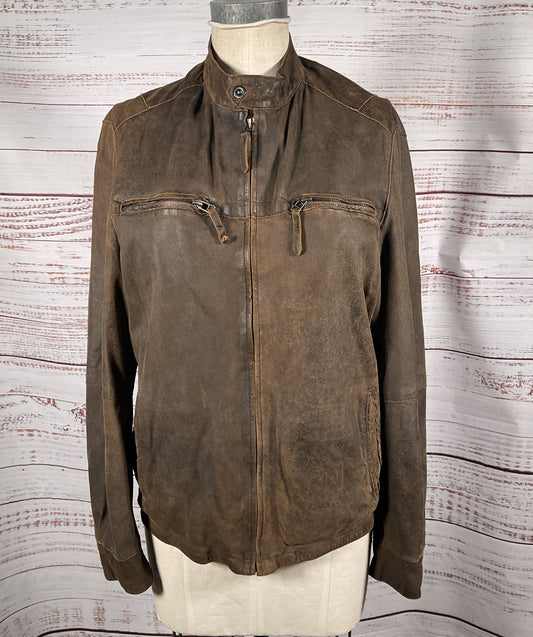 Missani Le Collezioni Leather Zip Up Jacket Brown M