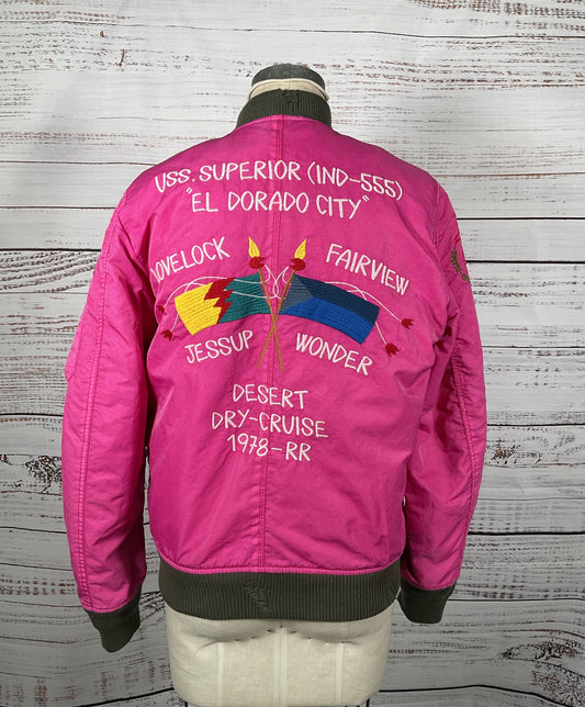 Diesel Scorpio Embroidered Bomber Jacket Hot Pink S