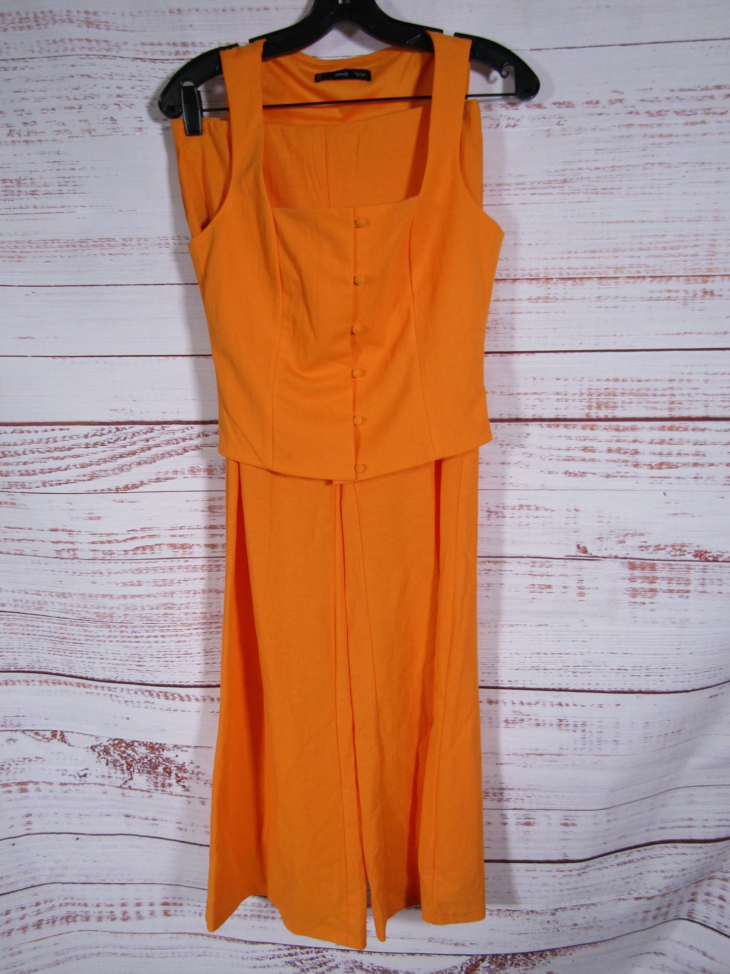 Mango Women's Orange Cotton Blend Tank Top Wide Leg Pants Set Size XS