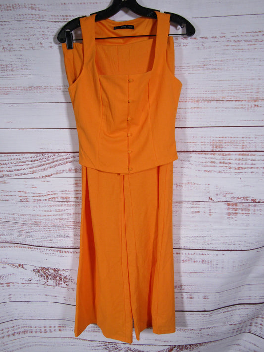 Mango Women's Orange Cotton Blend Tank Top Wide Leg Pants Set Size XS