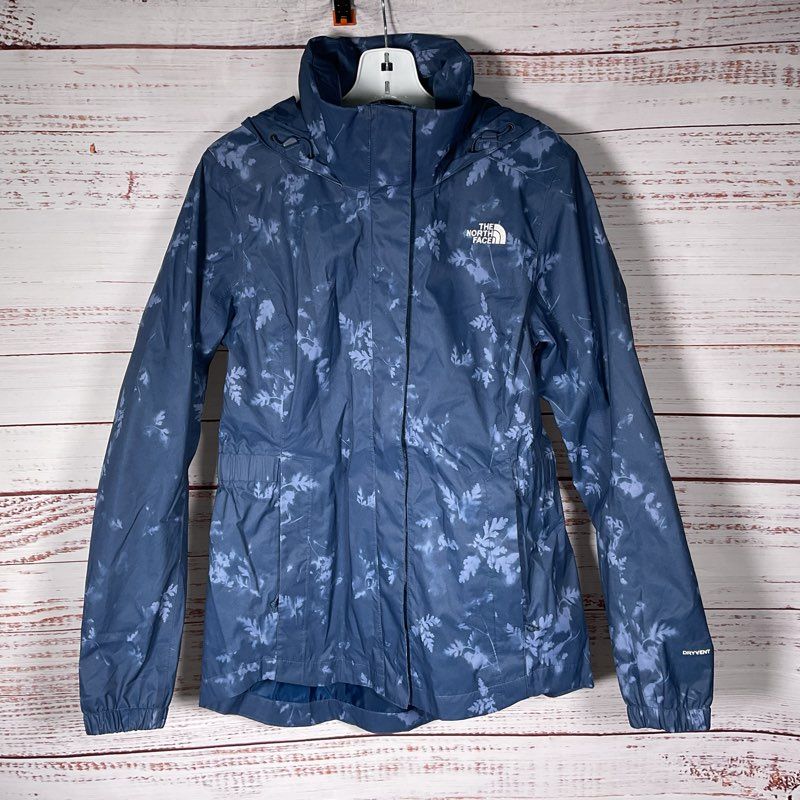 The North Face Resolve 2 Blue Scattershot Leaf Print Dryvent Hooded Jacket sz M