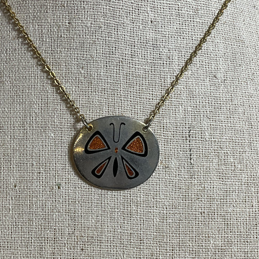 VTG. DE PASILLE-SYLVESTRE Two Tone Butterfly Pendant 14" Necklace