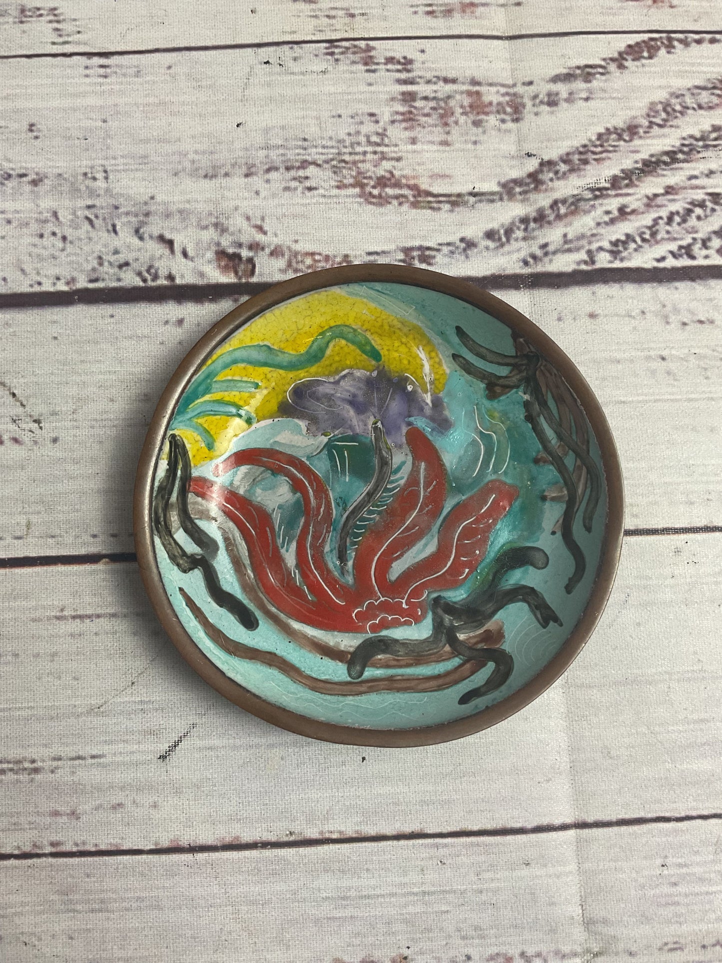 Small Hand Painted Brass Trinket Tray