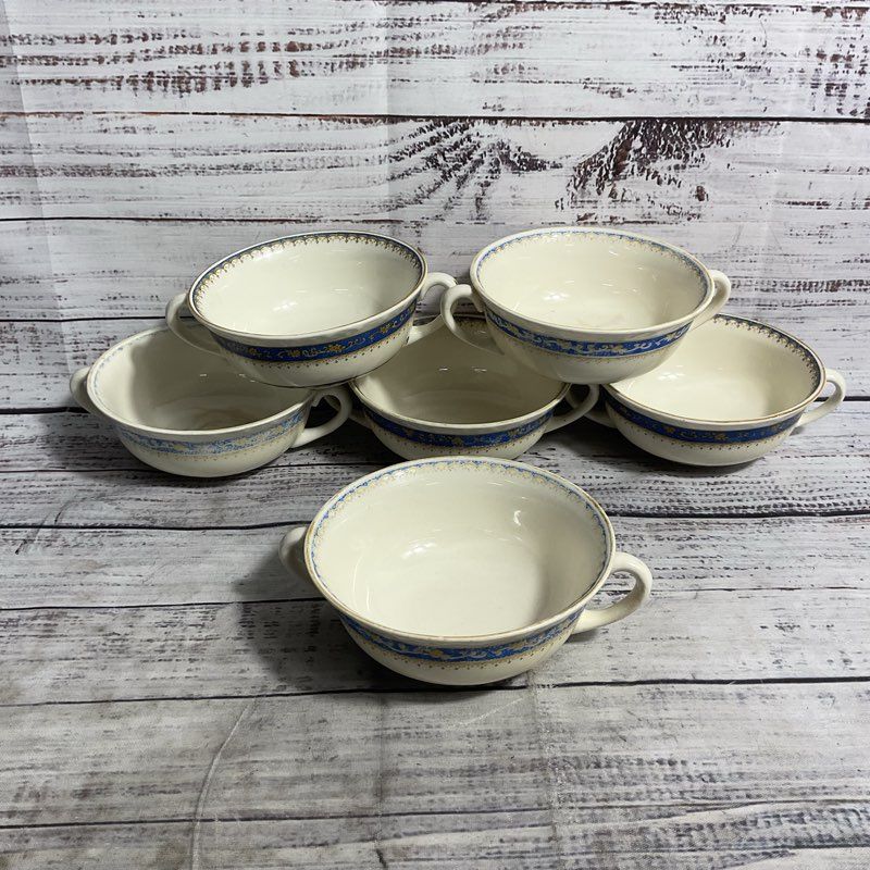 VTG. Myott Powder Blue 6 Pc. Staffordshire Porcelain 4" Double Handled Bowl Set