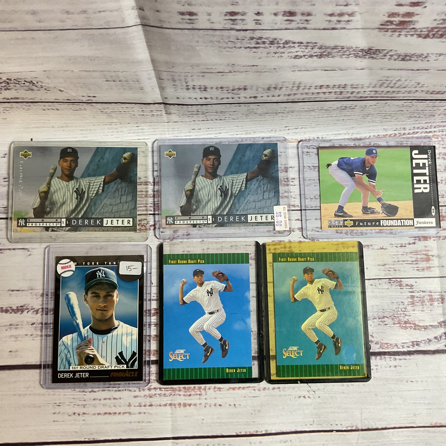 Set of 6 DEREK JETER Draft & Rookie Baseball Cards- Upper Deck, Pinnacle, Score