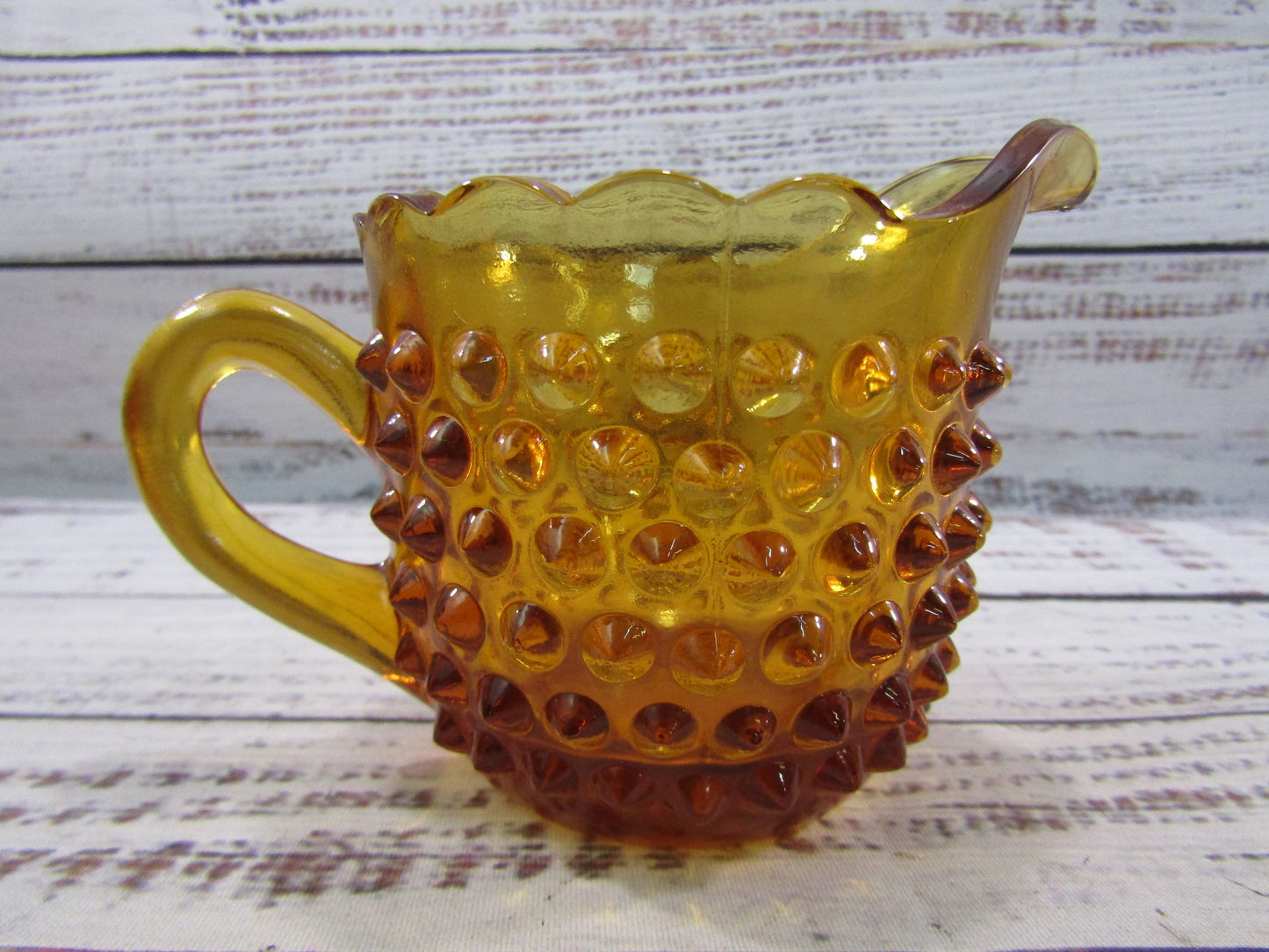 Vintage L.E. Smith Hobnail Amber Glass Creamer & Sugar Bowl