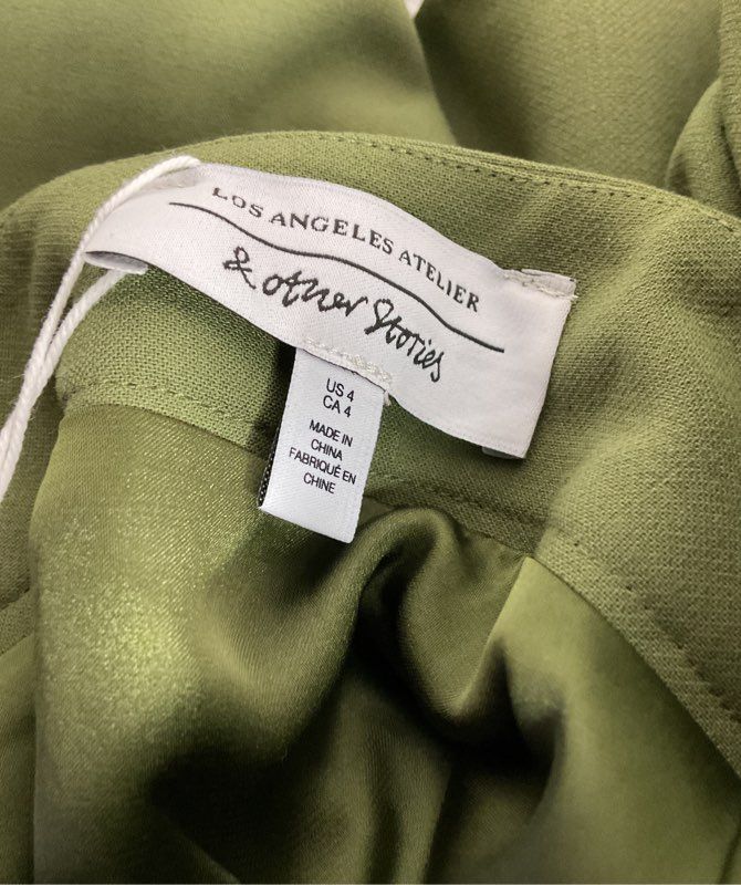 & Other Stories Fitted Single Breasted Blazer Skirt Pants Suit Set Olive Green 4