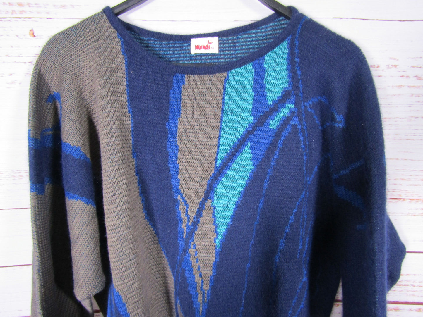Vintage Mondi Women's Blue & Gray Wool Blend Knit Pullover Sweater Size 42