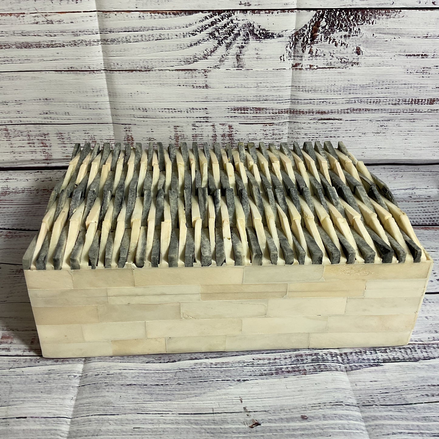 Thatched Wooden Bone Trinket Box 10" x 7"