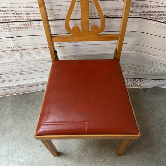 Leg O Matic Mid Century MCM Portable Coral Red Wood Folding Chair 2/4