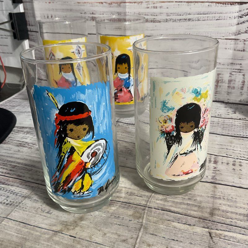 De Grazia Children Of The Southwest 6" Glass Cups 6 Pc. Set