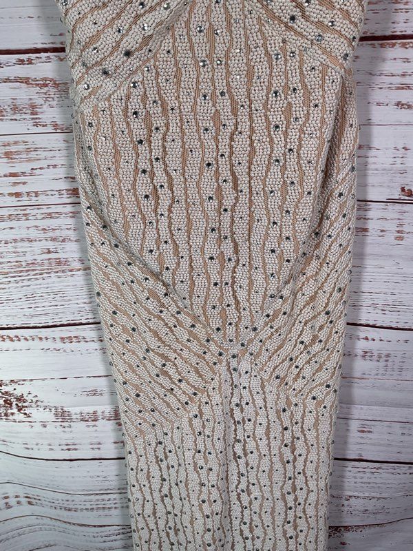 Alberto Makali Women's Crystal Beaded Sleeveless Gown Dress Beige Size 10