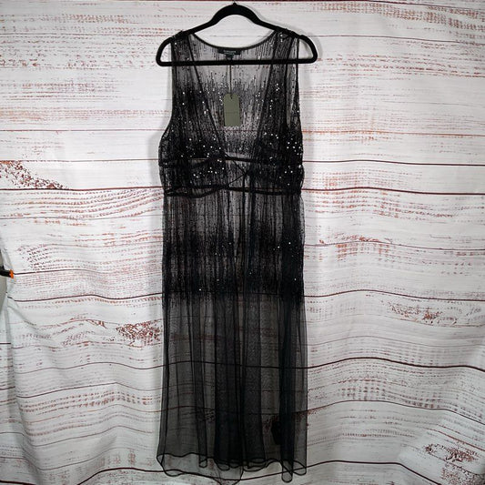 NWT AllSaints Robyn Black Shear Sequin Embellished Wrap Dress - Size 10