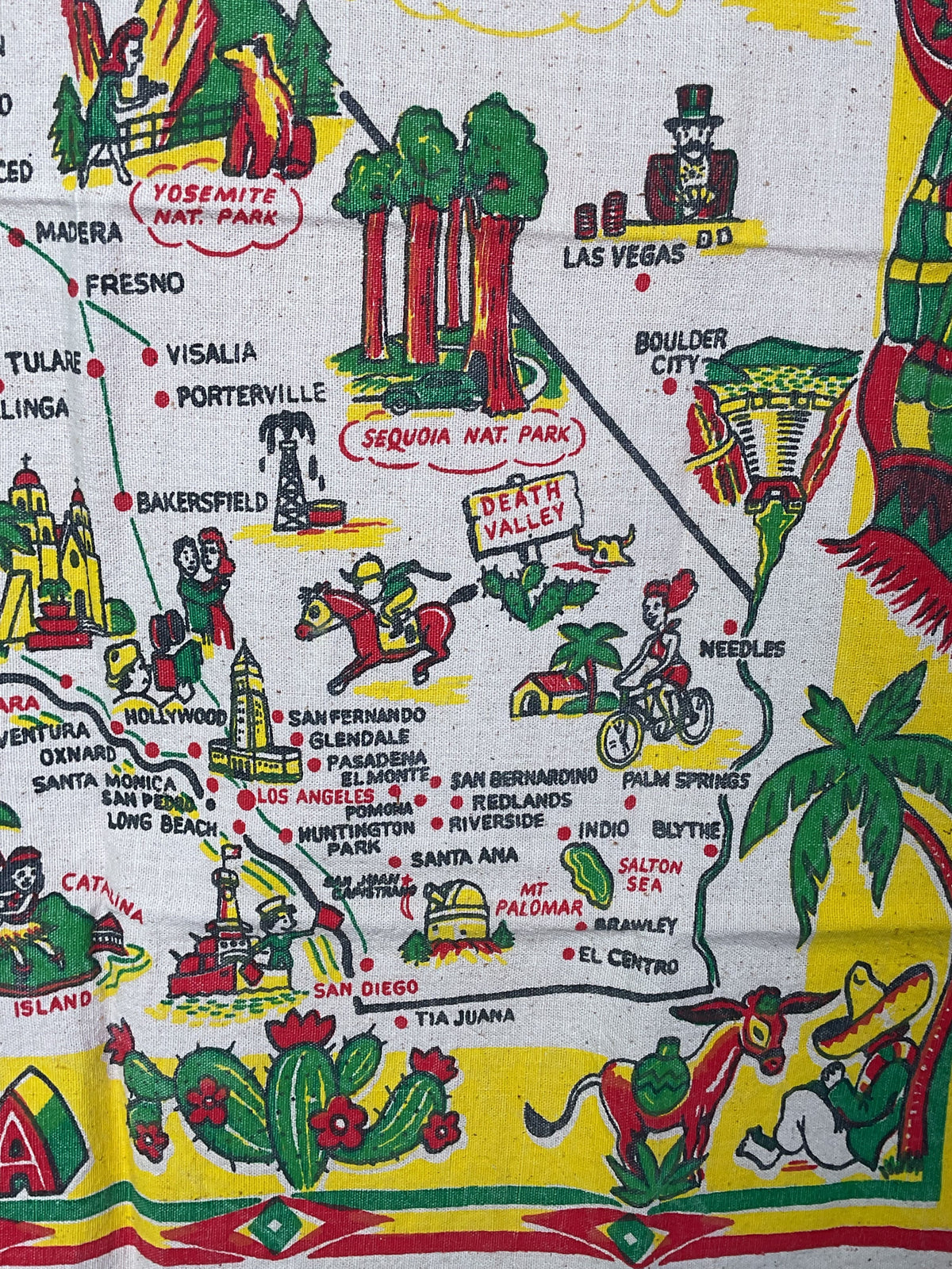 Vintage Cactus Cloth California Map Tablecloth