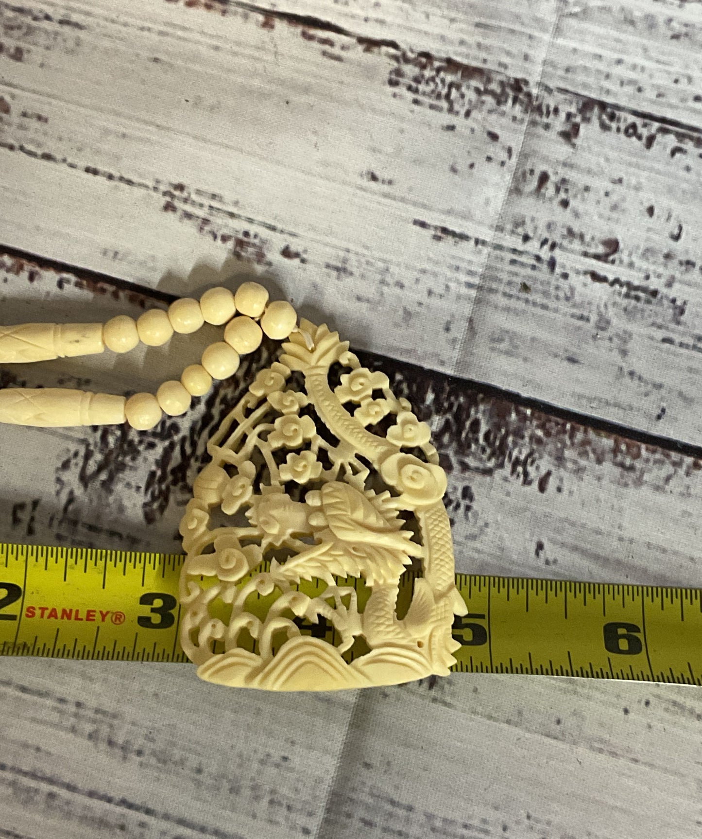 Carved Celluloid Silver Clasp Vintage Beaded Necklace