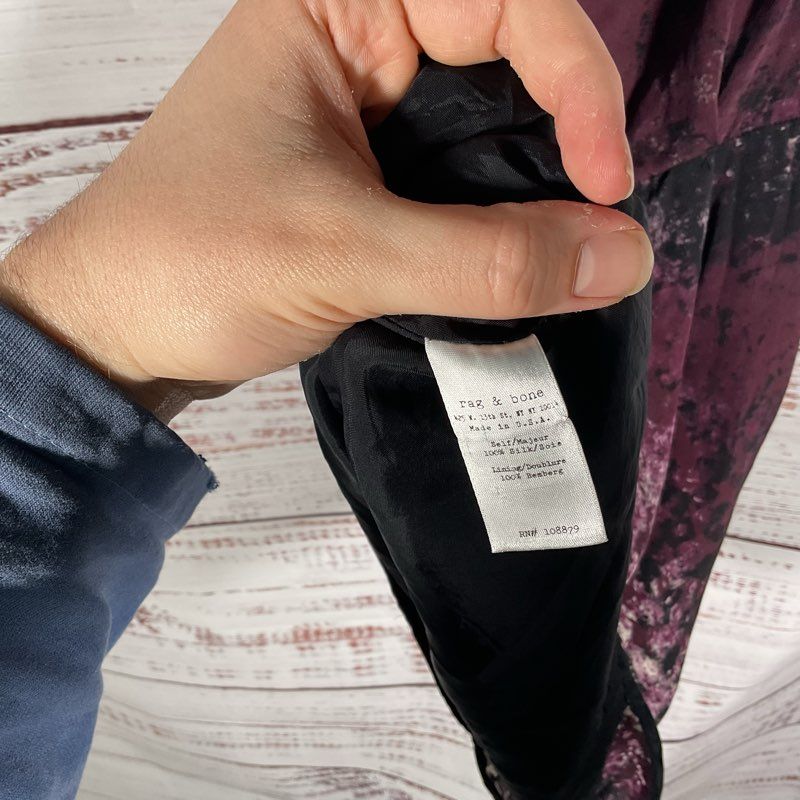 Rag & Bone Leonard Purple Abstract Print Silk Short Sleeve Mini Dress Size 2