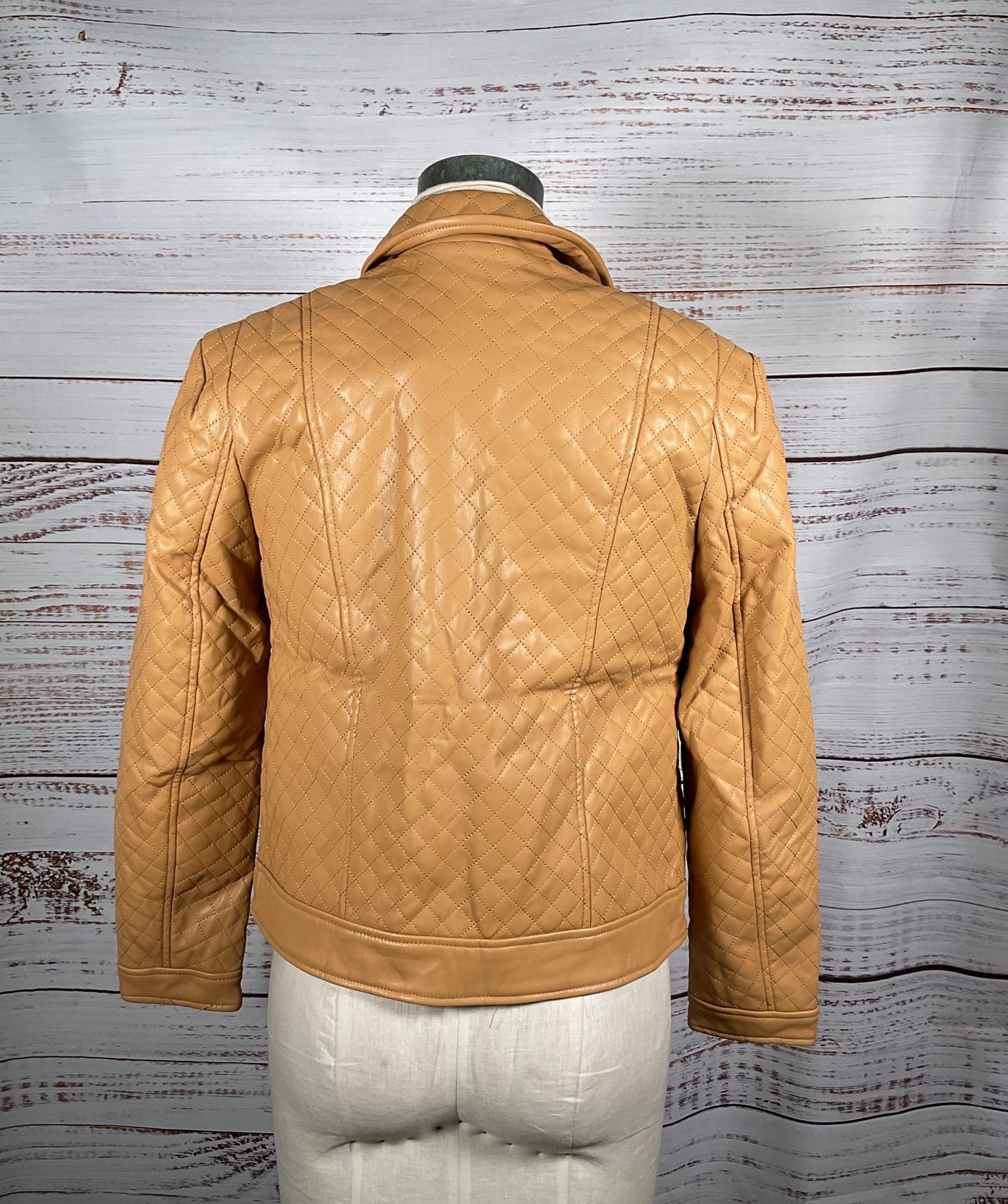 G By Guiliana Black Label Quilted Faux Leather Jacket Camel S