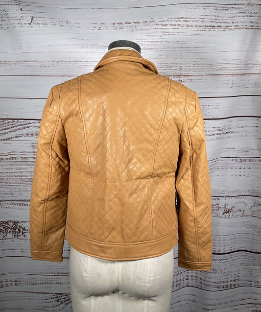 G By Guiliana Black Label Quilted Faux Leather Jacket Camel S