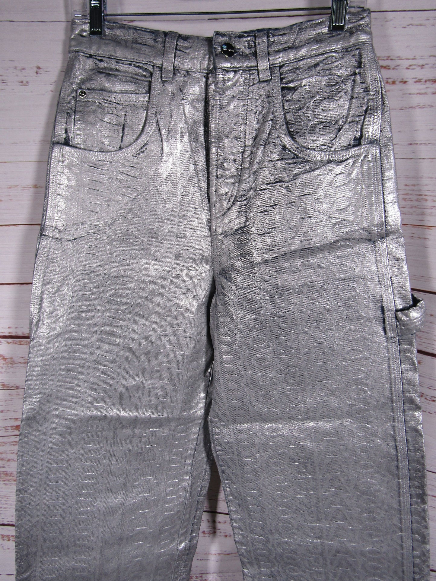 Marc Jacobs Women's Silver Monogram Oversized Jeans Size 24