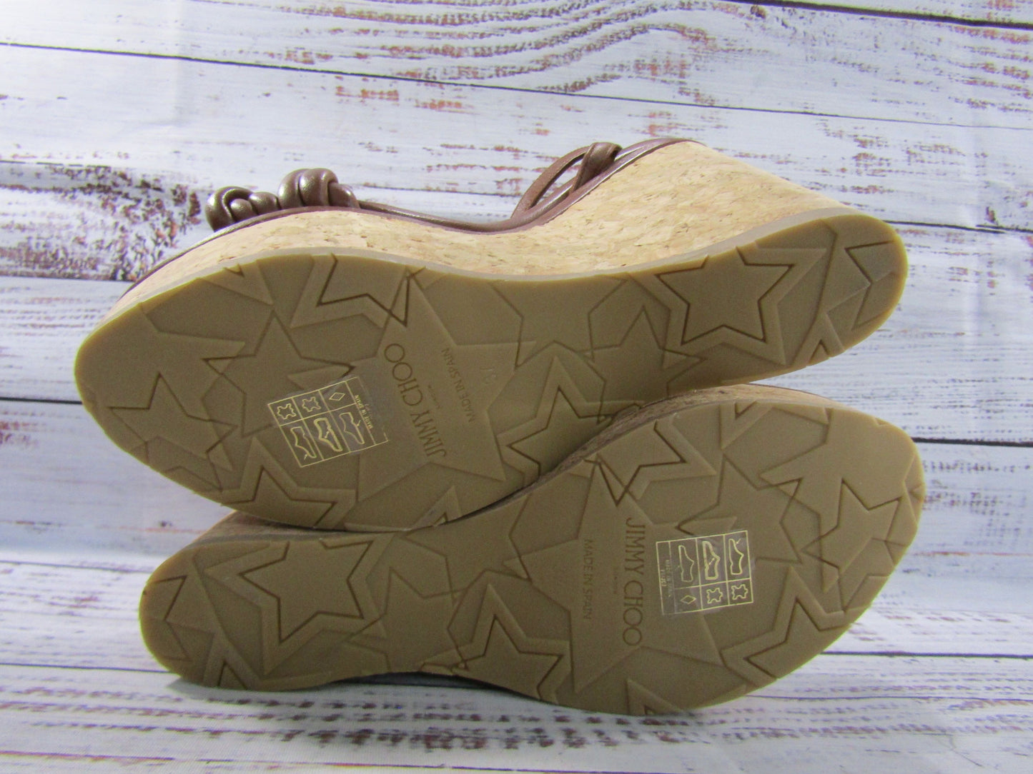 Jimmy Choo Diosa Women's Brown Leather Espadrille Wedge Sandals Made in Spain