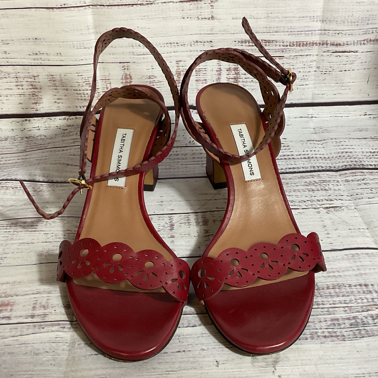 TABITHA SIMMONS Women's Red Eyelet Leather Strappy Shoes- SZ 36