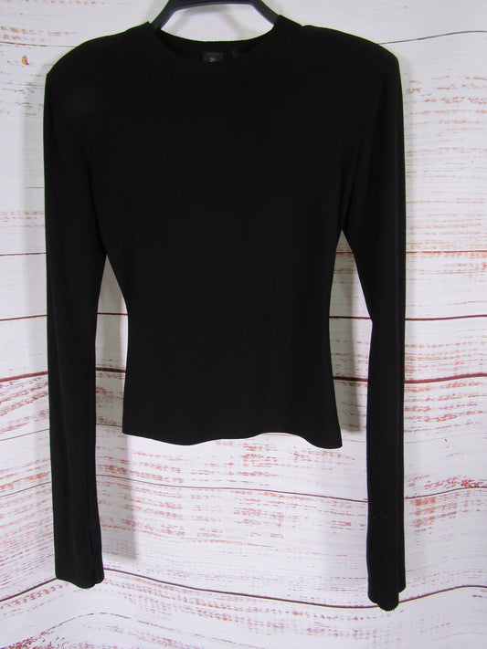 Norma Kamali Women's Black Shoulder-Pad Crewneck Top Size XXS