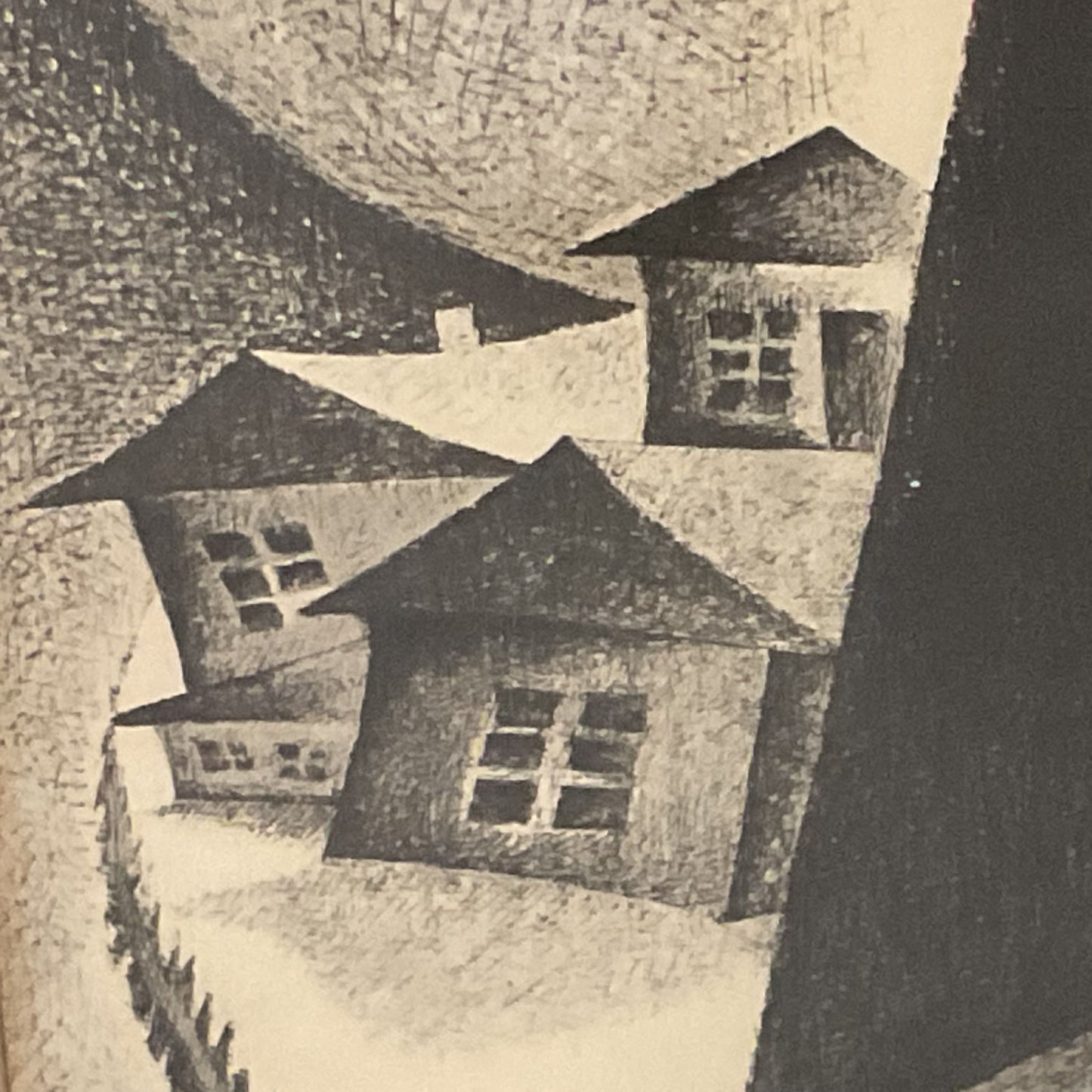 VTG. Pencil Signed Yiddish Pensive Man Abstract Lithograph FRAMED 33.5" X 25.5"