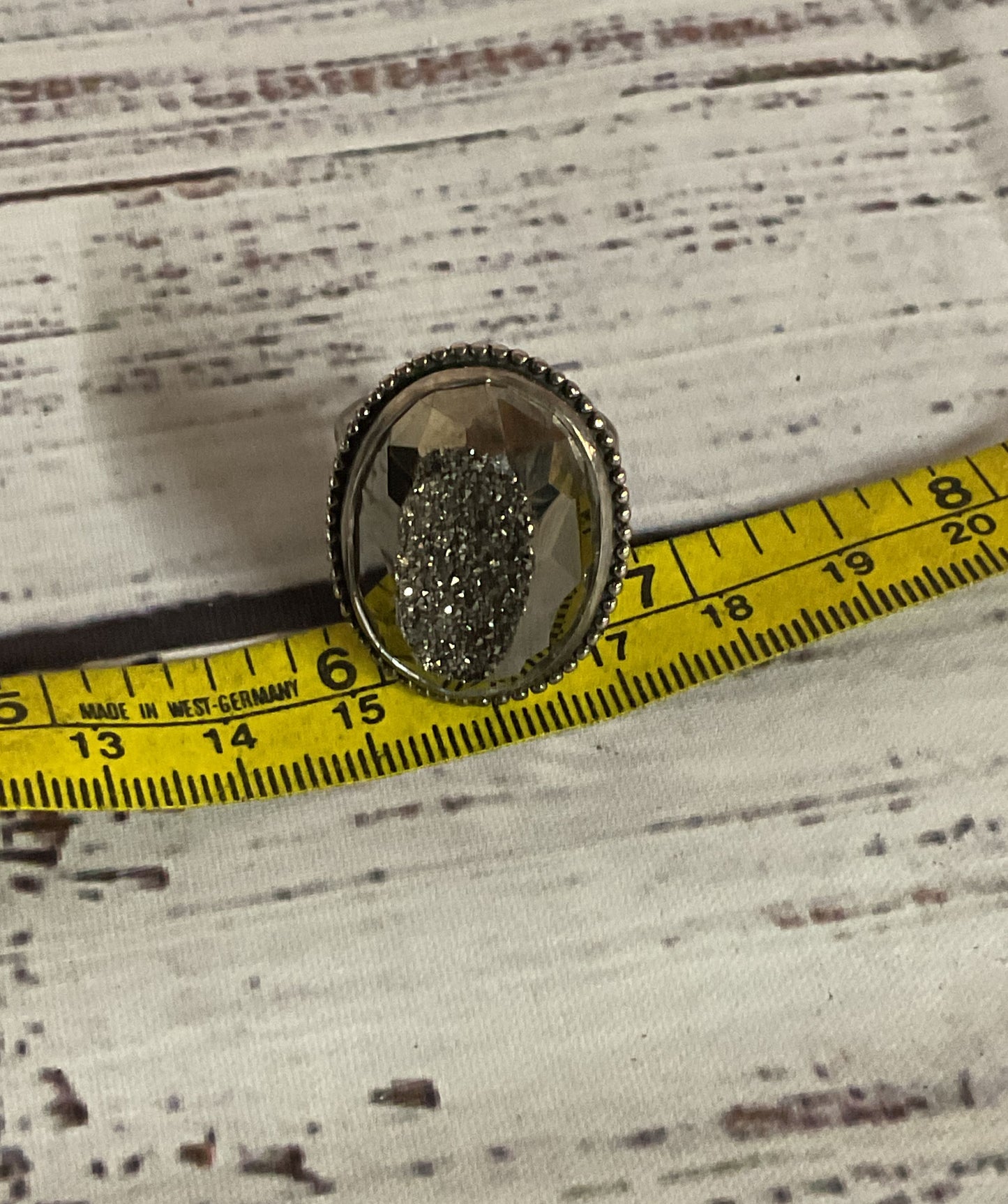 COLLEEN LOPEZ CL Sterling Silver Vintage size 9 Adjustable Ring Druzy Quartz