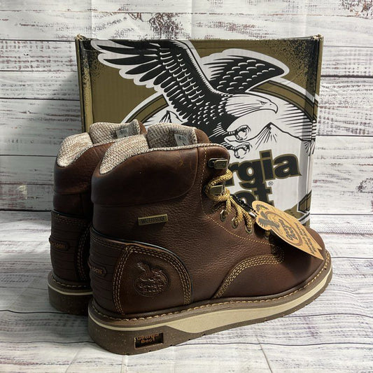 NOB Georgia Boot AMP LT Wedge Brown SPR Leather Work Boots Women's 8.5M