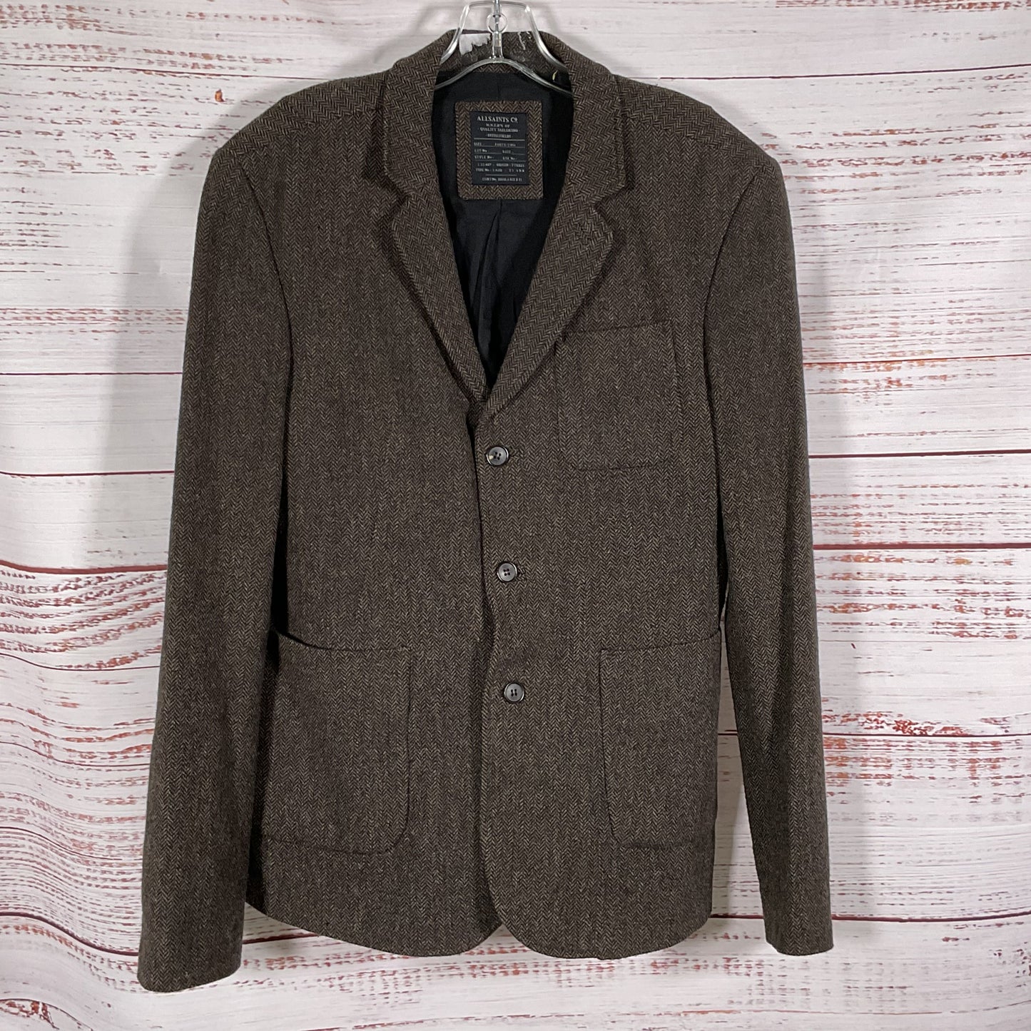 ALL SAINTS Men's Brown Herringbone Blazer Jacket- SEE MEASUREMENTS