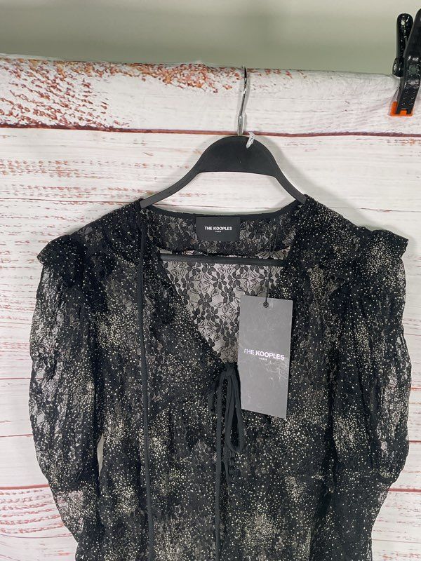 NWT The Kooples Paris Women's Sheer Sparkling Glitter Dress Size 1 Black Silver