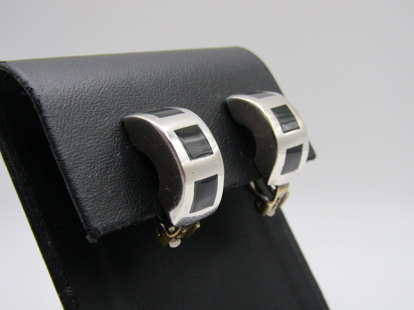 Sterling Silver Black Enamel Clip-On Earrings