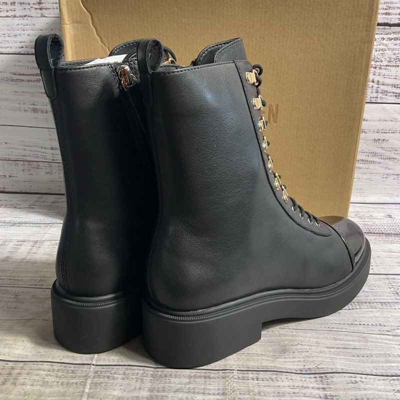 NOB Steve Madden Reade Black Leather Cap Toe Combat Boot Women's Size 9