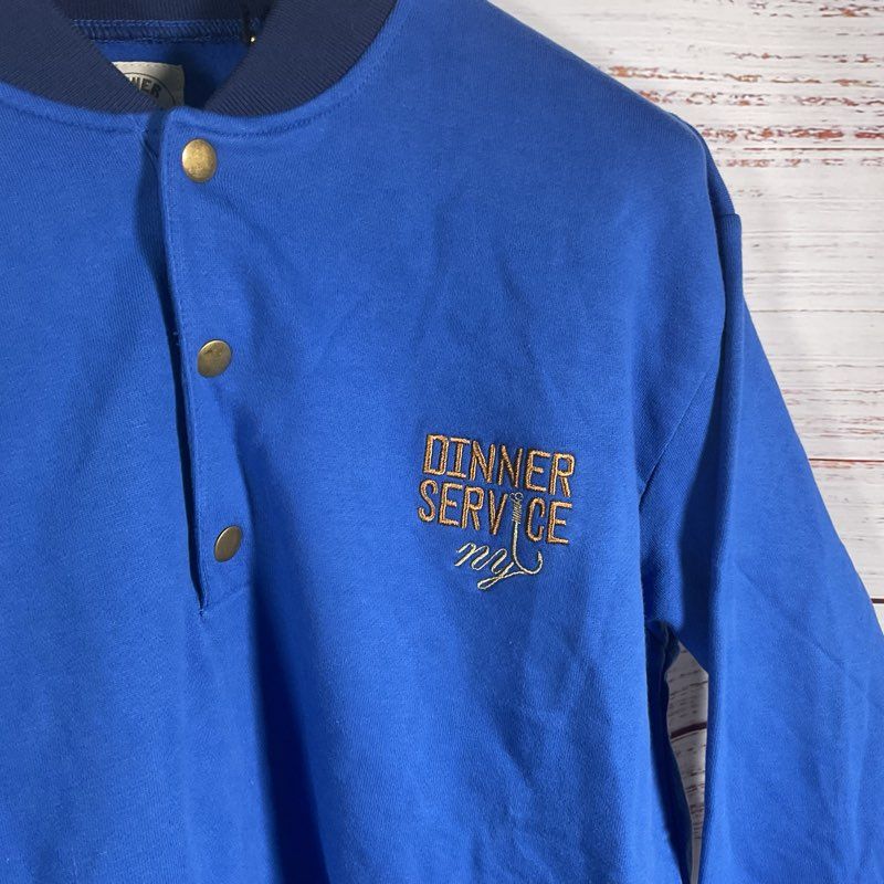 NWT Dinner Service NY Gone Fishing Royal Blue Fleece Henley Sweater Size Medium