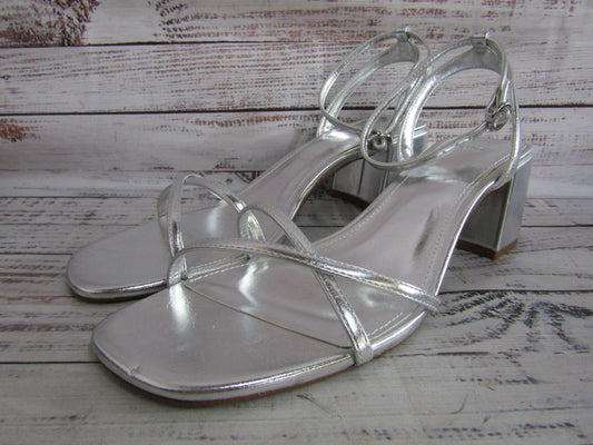 Mango Women's Silver Leather Ankle Strap Sandals Size 12