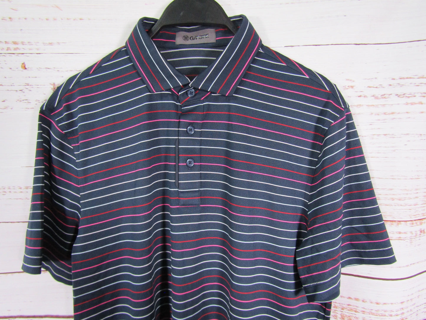 G-Fore Men's Blue Multi Stripe Short Sleeve Polo Shirt Size M