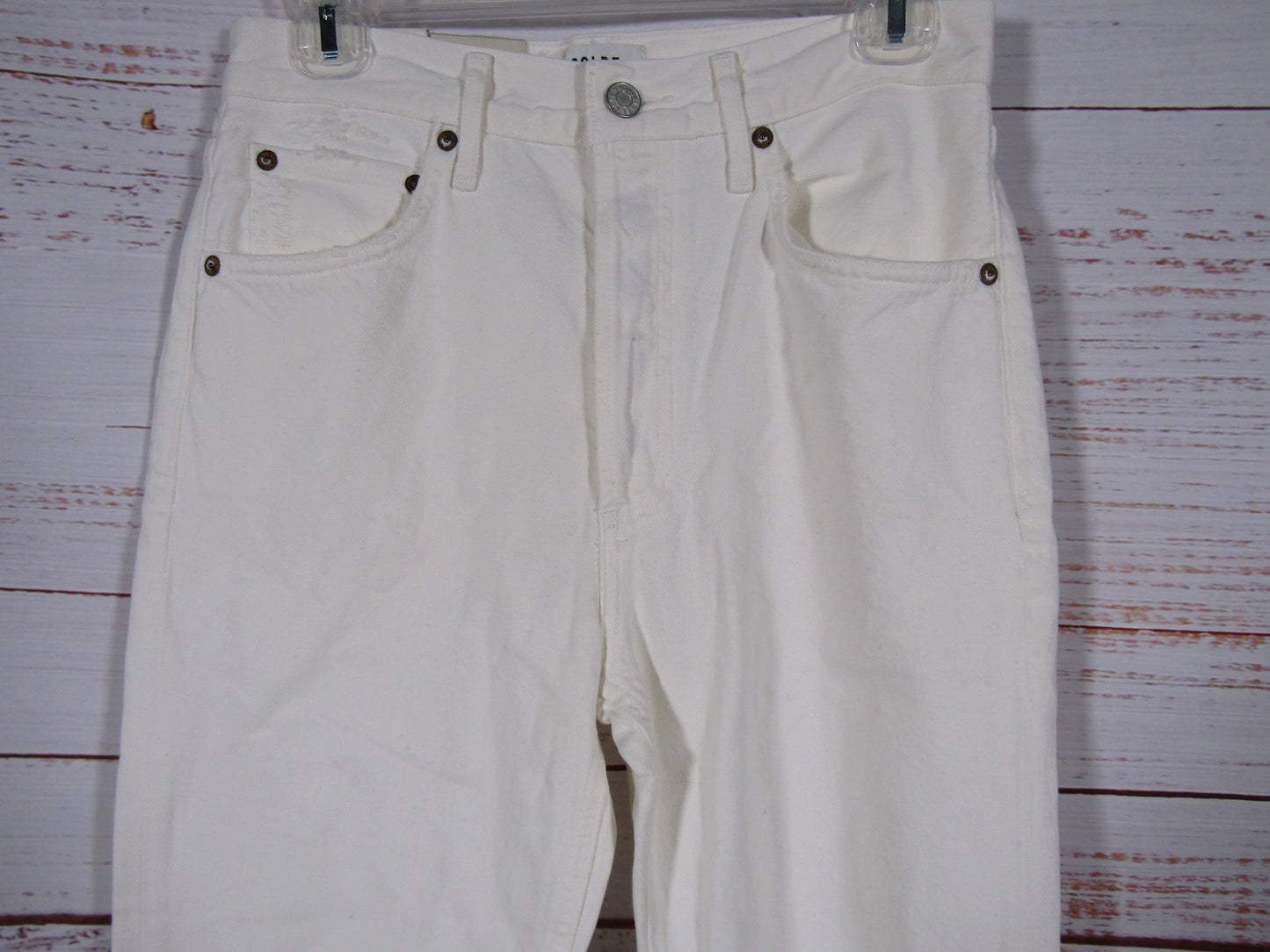 Agolde Riley Women's White Distressed High Rise Straight Crop Jeans Size 26