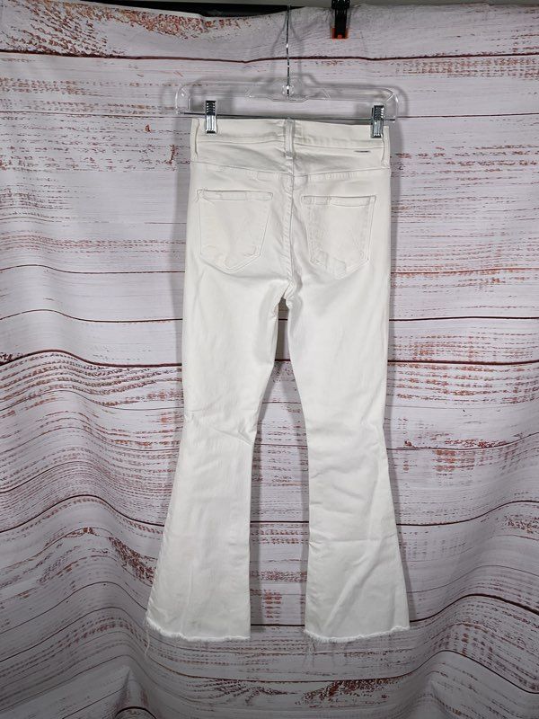 Mother The Weekender Fray White High Rise Flare Jeans Fairest Of Them All 24