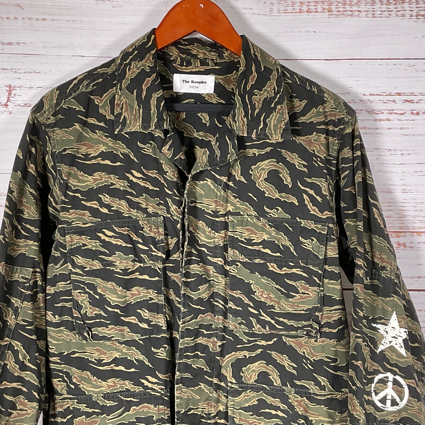 THE KOOPLES Show Mens Camo Star/Peace Print 4-Pocket Jacket- SEE MEASUREMENTS