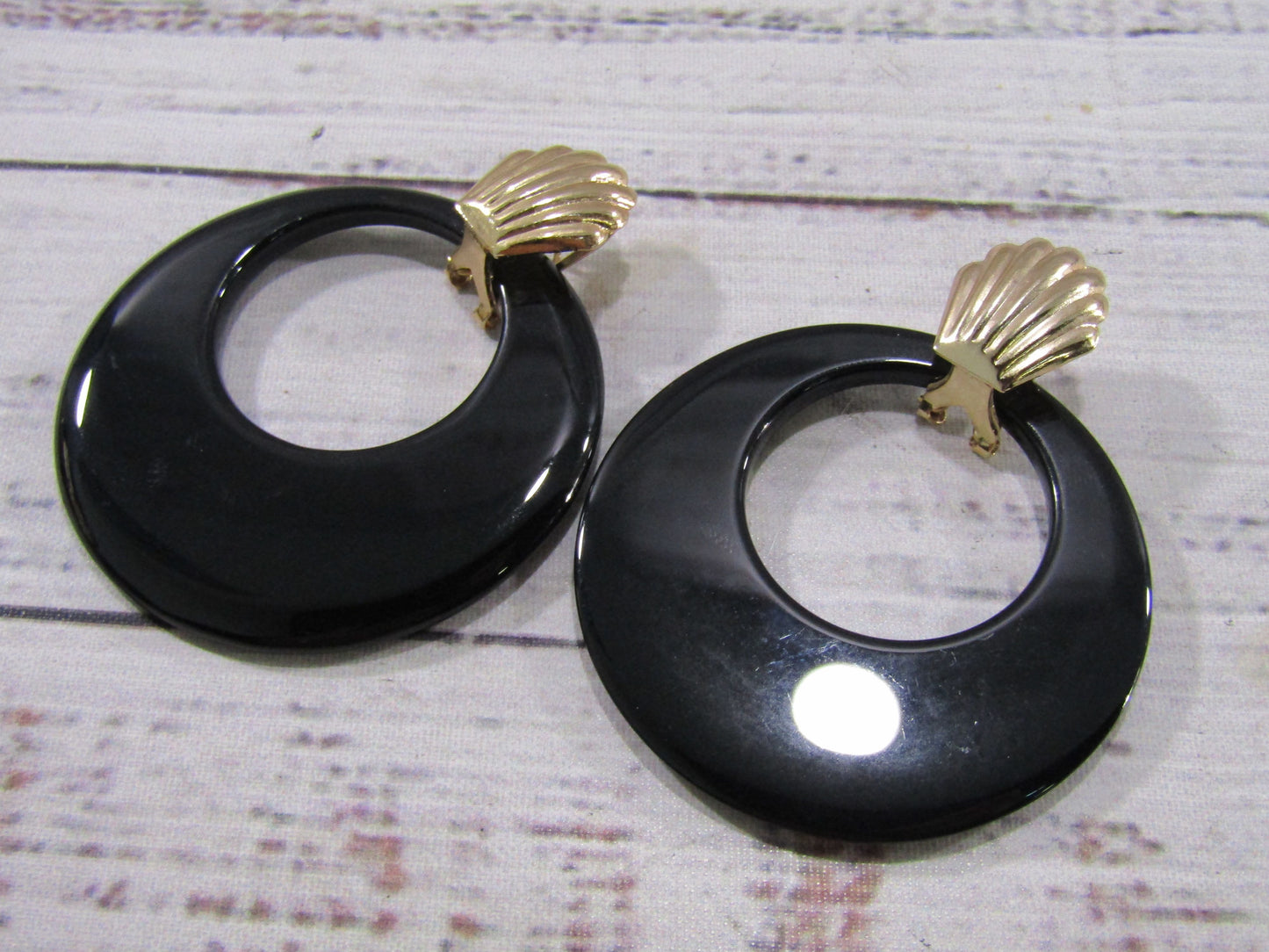 Vintage Gold Plated Onyx Drop Dangle Earrings