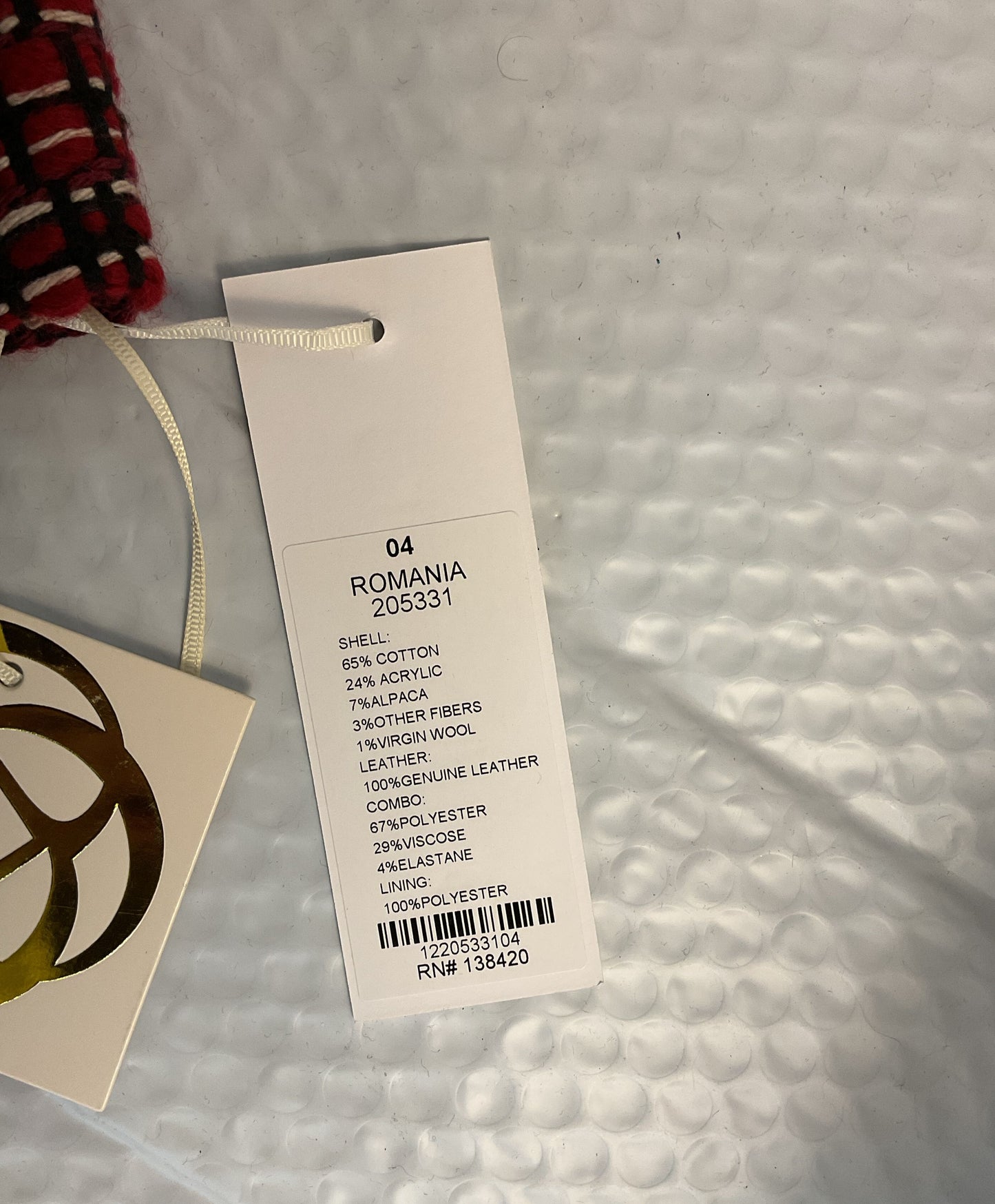 NWT Women's Etcetera Red Houndstooth Coat w/ Leather trim Size 4