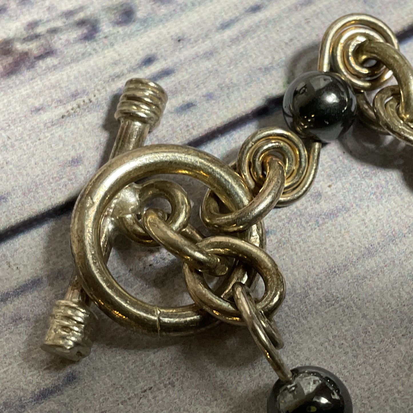 Sterling Silver & Hematite Beaded 7.5" Bracelet- 15.0g